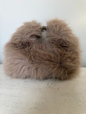 Plush Taupe Faux Fur Clutch/Shoulder Bag
